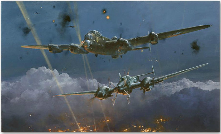 Lancaster Under Attack By Robert Taylor - Aviation Art of the RAF Bomber