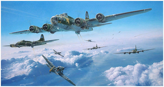 Schweinfurt - The Second Mission by Robert Taylor - Autographed Aviation Art of B-17 and Me109