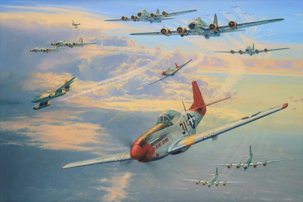 Long Haul to Berlin by Anthony Saunders - Aviation Art of P-51 and B-17