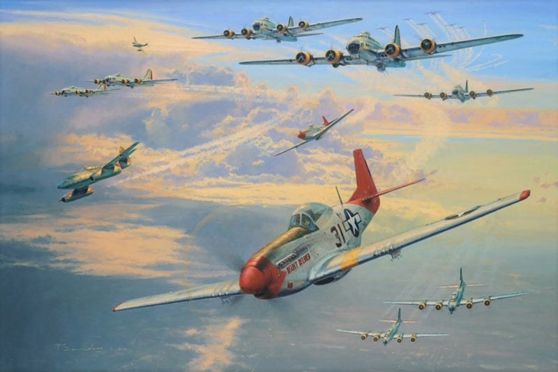 Long Haul to Berlin by Anthony Saunders - Aviation Art of P-51 and B-17