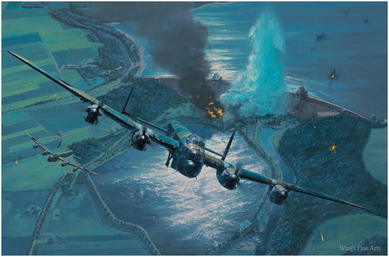 The Breach  - Aviation Art by Anthony Saunders of the RAF Lancaster Bomber