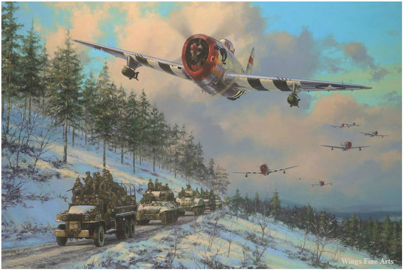 Thunders in the Ardennes by Anthony Saunders - Aviation Art of P-47 Thunderbolt